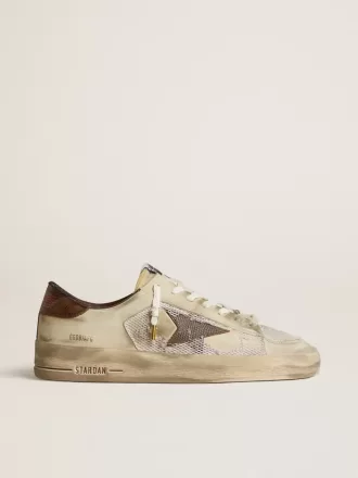 Stardan in nabuk e mesh con stella in pelle marrone con stampa lucertola Stardan in nabuk e mesh con stella in pelle marrone con stampa lucertola