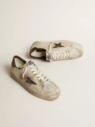 Stardan in nabuk e mesh con stella in pelle marrone con stampa lucertola Stardan in nabuk e mesh con stella in pelle marrone con stampa lucertola