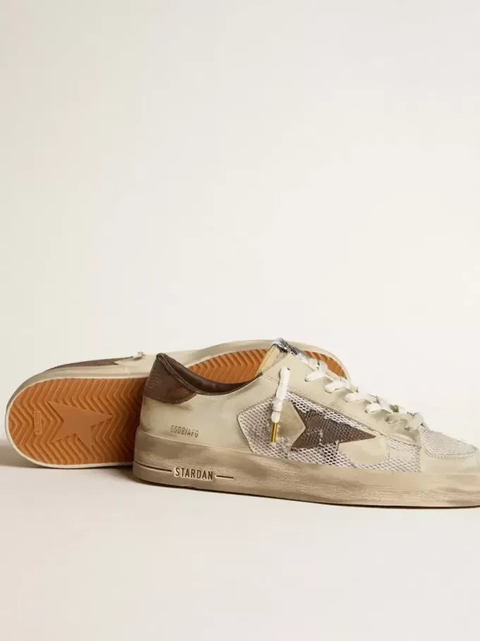 Stardan in nabuk e mesh con stella in pelle marrone con stampa lucertola Stardan in nabuk e mesh con stella in pelle marrone con stampa lucertola