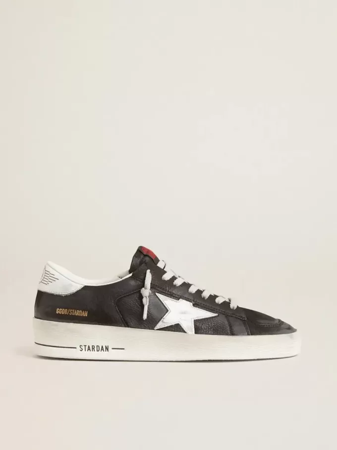 Stardan in nabuk nero e mesh con stella e linguetta sul tallone in pelle grigia