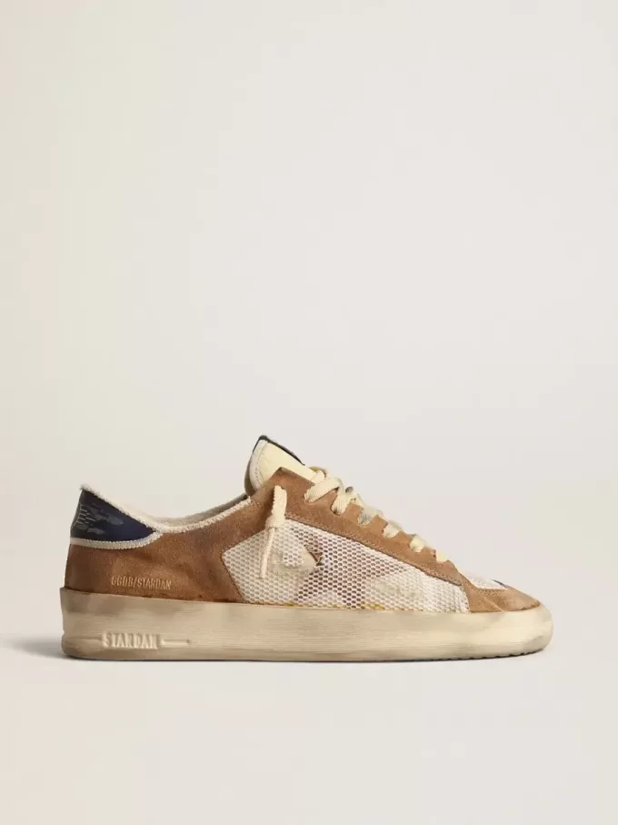Stardan in nylon beige e mesh con inserti in pelle scamosciata color tabacco