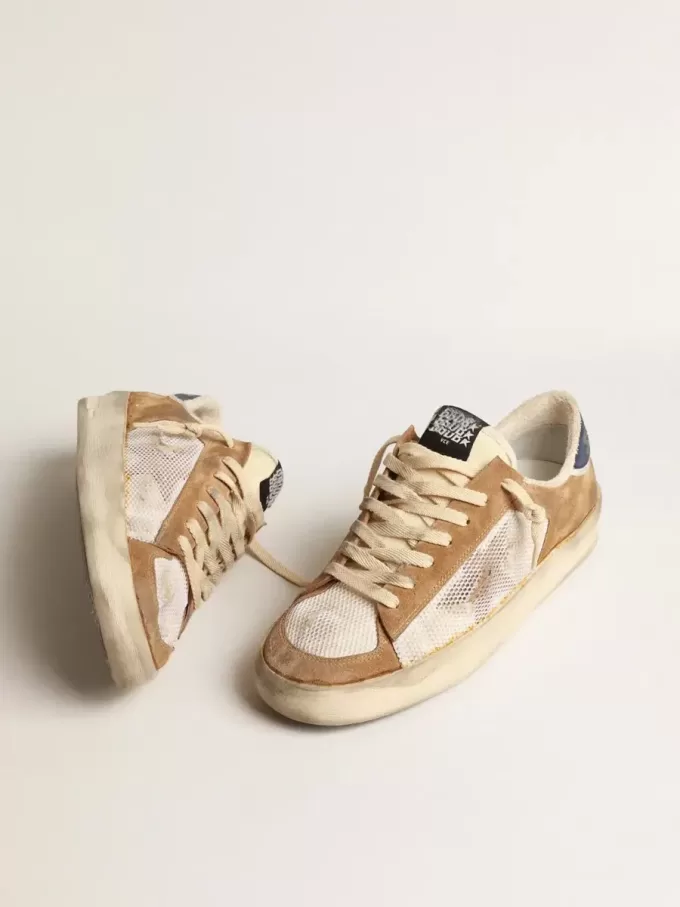 Stardan in nylon beige e mesh con inserti in pelle scamosciata color tabacco