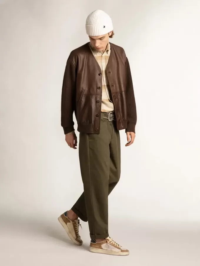 Stardan in nylon beige e mesh con inserti in pelle scamosciata color tabacco