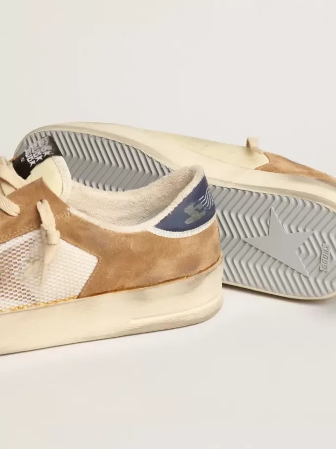 Stardan in nylon beige e mesh con inserti in pelle scamosciata color tabacco