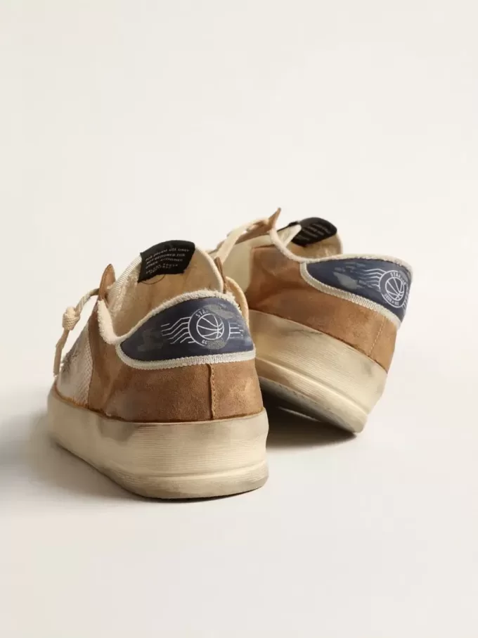 Stardan in nylon beige e mesh con inserti in pelle scamosciata color tabacco