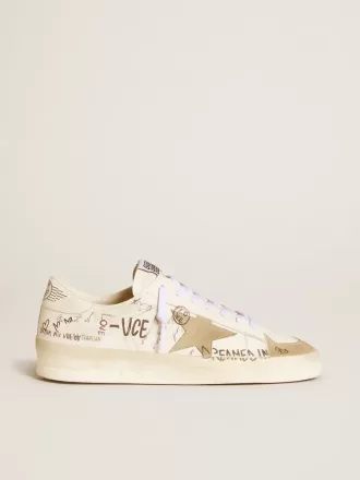 Stardan in pelle con scritte all-over e stella in pelle scamosciata grigio ghiaccio Stardan in pelle con scritte all-over e stella in pelle scamosciata grigio ghiaccio