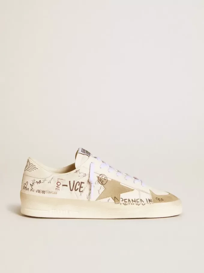 Stardan in pelle con scritte all-over e stella in pelle scamosciata grigio ghiaccio Stardan in pelle con scritte all-over e stella in pelle scamosciata grigio ghiaccio