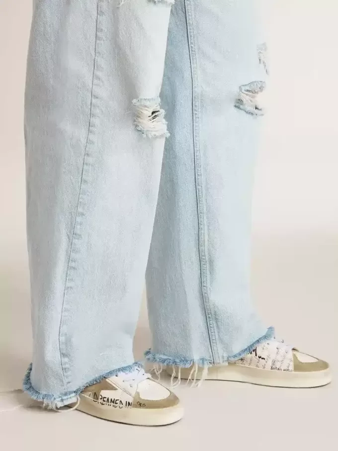 Stardan in pelle con scritte all-over e stella in pelle scamosciata grigio ghiaccio Stardan in pelle con scritte all-over e stella in pelle scamosciata grigio ghiaccio