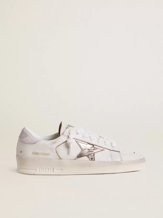 Stardan in pelle nappa con stella in pelle metallizzata argento e tallone in pelle scamosciata rosa Stardan in pelle nappa con stella in pelle metallizzata argento e tallone in pelle scamosciata rosa