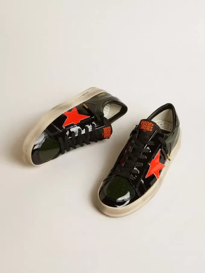 Stardan LAB da uomo in vernice nera e verde con stella arancione