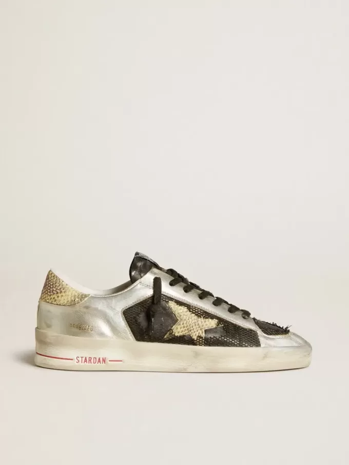 Stardan LAB in pelle argentata e mesh con stella dorata e linguetta sul tallone