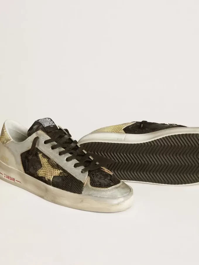 Stardan LAB in pelle argentata e mesh con stella dorata e linguetta sul tallone