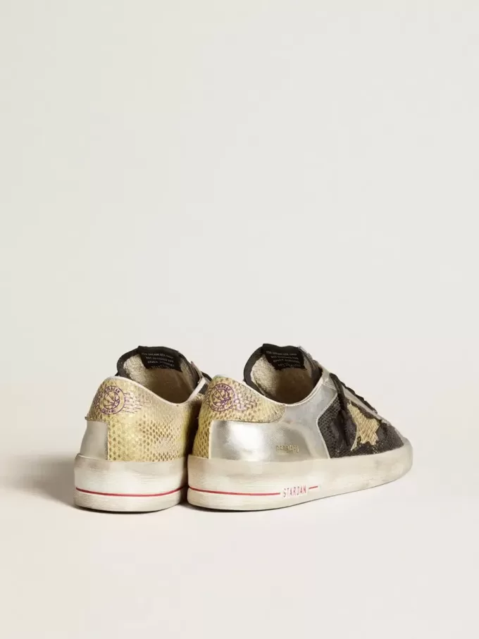Stardan LAB in pelle argentata e mesh con stella dorata e linguetta sul tallone