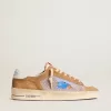 Stardan LTD da uomo in pelle scamosciata color tabacco e mesh con stella blu e linguetta in pelle sul tallone