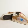 Stardan LTD da uomo in pelle scamosciata color tabacco e mesh con stella blu e linguetta in pelle sul tallone