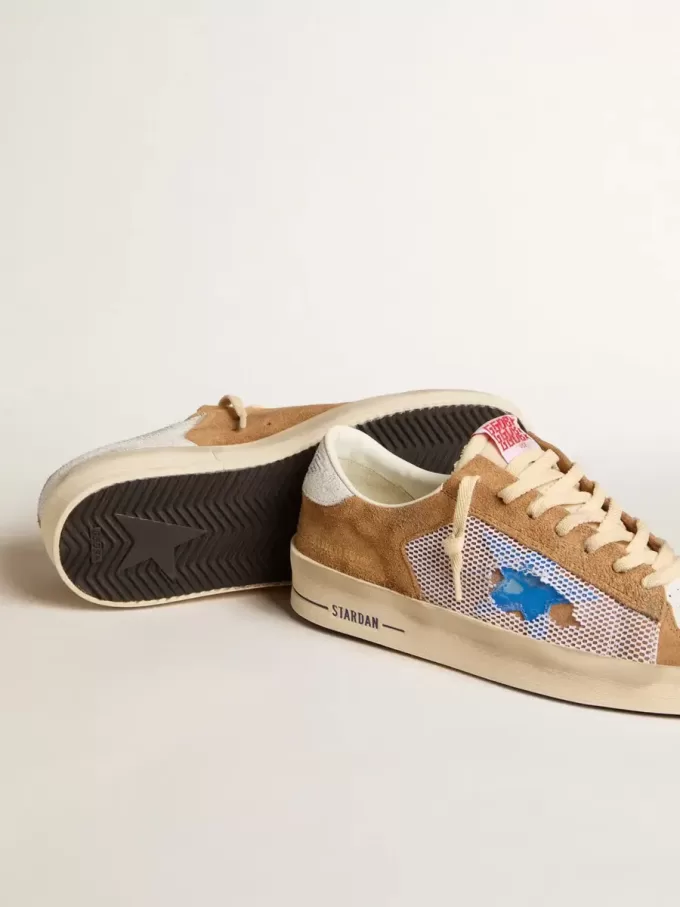 Stardan LTD da uomo in pelle scamosciata color tabacco e mesh con stella blu e linguetta in pelle sul tallone