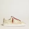 Stardan LTD da uomo in pelle scamosciata con stella e linguetta sul tallone in pelle verniciata bianca Stardan LTD da uomo in pelle scamosciata con stella e linguetta sul tallone in pelle verniciata bianca