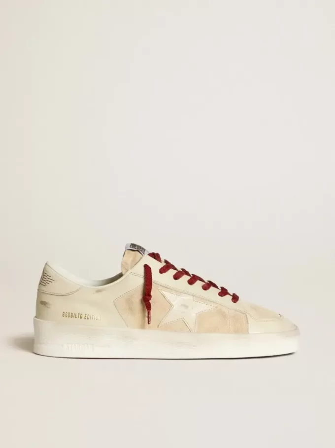 Stardan LTD da uomo in pelle scamosciata con stella e linguetta sul tallone in pelle verniciata bianca Stardan LTD da uomo in pelle scamosciata con stella e linguetta sul tallone in pelle verniciata bianca