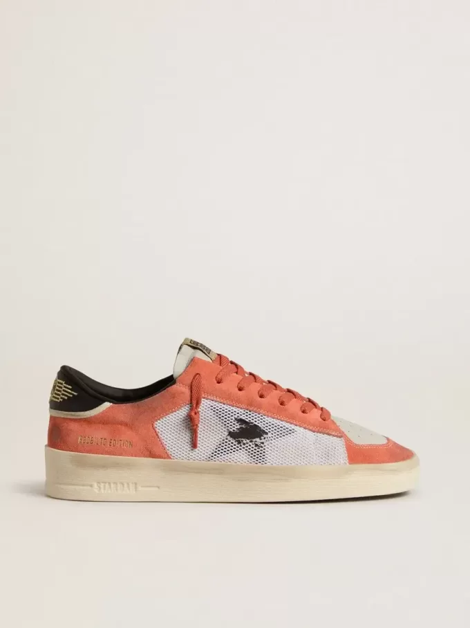 Stardan LTD in pelle scamosciata color corallo e mesh con stella in pelle nera