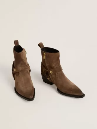 Stivaletti Debbie bassi in camoscio grigio tortora con fibbia removibile