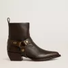 Stivaletti Debbie bassi in pelle marrone scuro con fibbia removibile