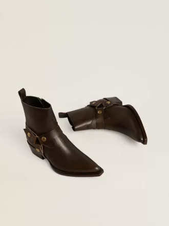 Stivaletti Debbie bassi in pelle marrone scuro con fibbia removibile