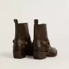 Stivaletti Debbie bassi in pelle marrone scuro con fibbia removibile
