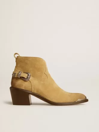 Stivaletti Patty in pelle scamosciata cerata color sabbia