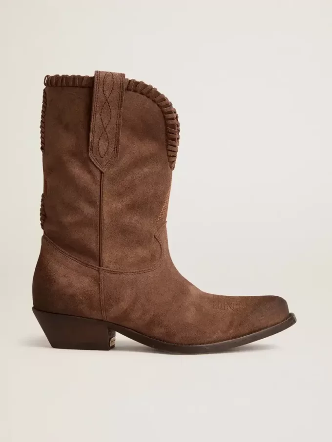 Stivali bassi da donna in camoscio lavato marrone scuro Stivali bassi da donna in camoscio lavato marrone scuro