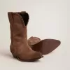 Stivali bassi da donna in camoscio lavato marrone scuro Stivali bassi da donna in camoscio lavato marrone scuro