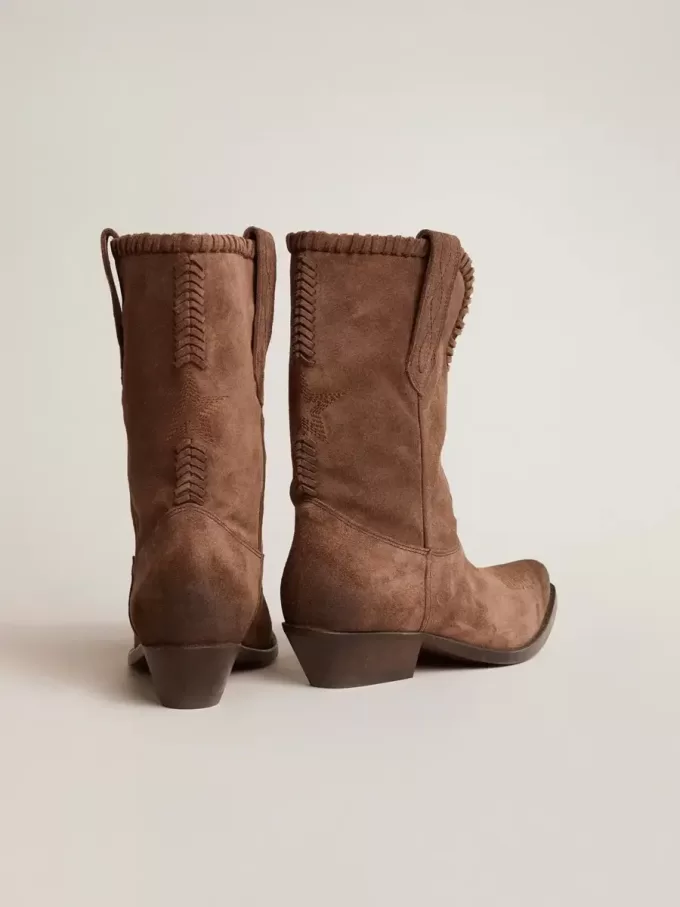 Stivali bassi da donna in camoscio lavato marrone scuro Stivali bassi da donna in camoscio lavato marrone scuro