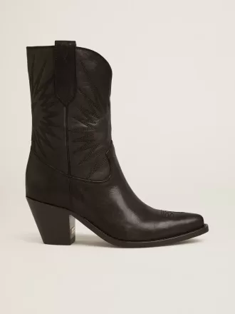 Stivali bassi da donna Wish Star in pelle nera con ricamo a stella