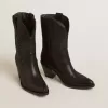 Stivali bassi da donna Wish Star in pelle nera con ricamo a stella Stivali bassi da donna Wish Star in pelle nera con ricamo a stella