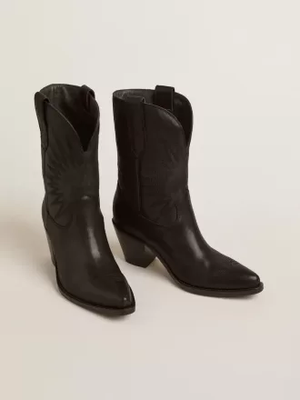 Stivali bassi da donna Wish Star in pelle nera con ricamo a stella