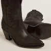 Stivali bassi da donna Wish Star in pelle nera con ricamo a stella Stivali bassi da donna Wish Star in pelle nera con ricamo a stella