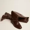 Stivali Charlie da donna in pelle marrone scuro con morsetto sul tallone Stivali Charlie da donna in pelle marrone scuro con morsetto sul tallone
