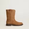 Stivali Wish Junior in pelle scamosciata color cammello con ricamo a stella