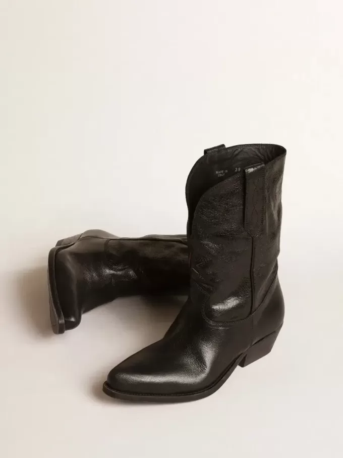 Stivali Wish Star bassi in pelle nera con stella nera Stivali Wish Star bassi in pelle nera con stella nera