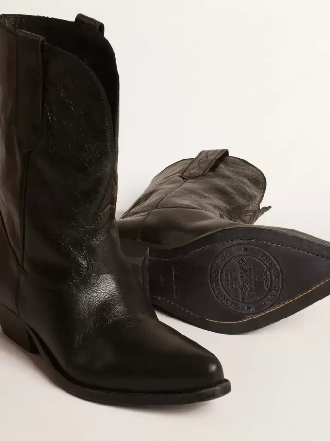 Stivali Wish Star bassi in pelle nera con stella nera Stivali Wish Star bassi in pelle nera con stella nera