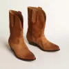 Stivali Wish Star bassi in pelle scamosciata color cognac con stella intarsiata