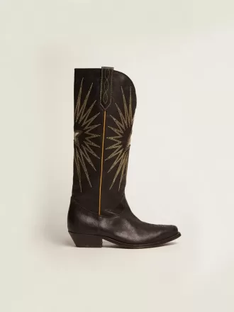 Stivali Wish Star da donna in pelle nera con stella in pelle laminata platino