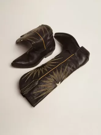 Stivali Wish Star da donna in pelle nera con stella in pelle laminata platino