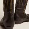 Stivali Wish Star da donna in pelle nera con stella in pelle laminata platino Stivali Wish Star da donna in pelle nera con stella in pelle laminata platino