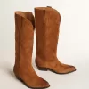 Stivali Wish Star in pelle scamosciata cognac con stella intarsiata tono su tono Stivali Wish Star in pelle scamosciata cognac con stella intarsiata tono su tono