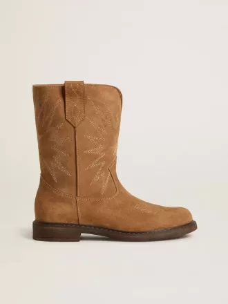 Stivali Wish Teen in pelle scamosciata color cammello con ricamo a stella