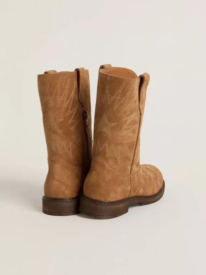 Stivali Wish Young in camoscio color cammello con ricamo a stella