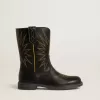 Stivali Wish Young in pelle nera con ricamo a stella gialla Stivali Wish Young in pelle nera con ricamo a stella gialla