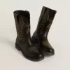 Stivali Wish Young in pelle nera con ricamo a stella gialla Stivali Wish Young in pelle nera con ricamo a stella gialla