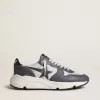 Suola da corsa da uomo in nylon grigio e pelle nappa nera con stella in pelle scamosciata nera Suola da corsa da uomo in nylon grigio e pelle nappa nera con stella in pelle scamosciata nera