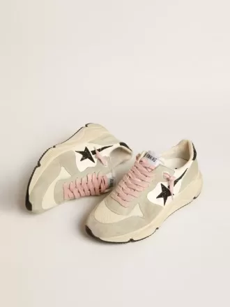 Suola Running con inserti in pelle scamosciata grigia e stella glitterata nera
